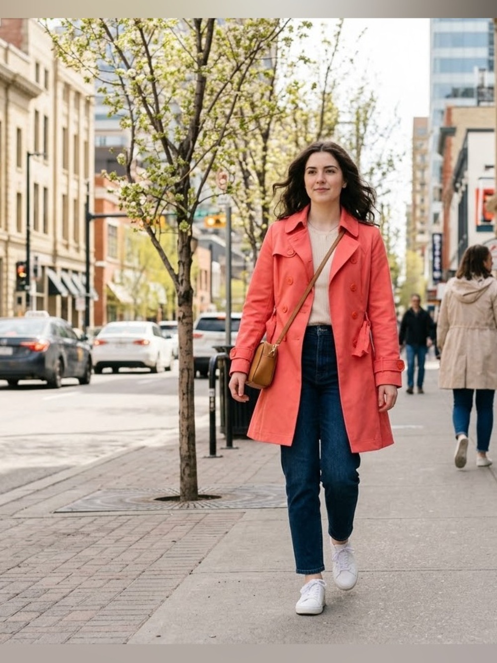 Louie Louie Coral Pink Double-Breasted Trench Coat with Belt - Size XS